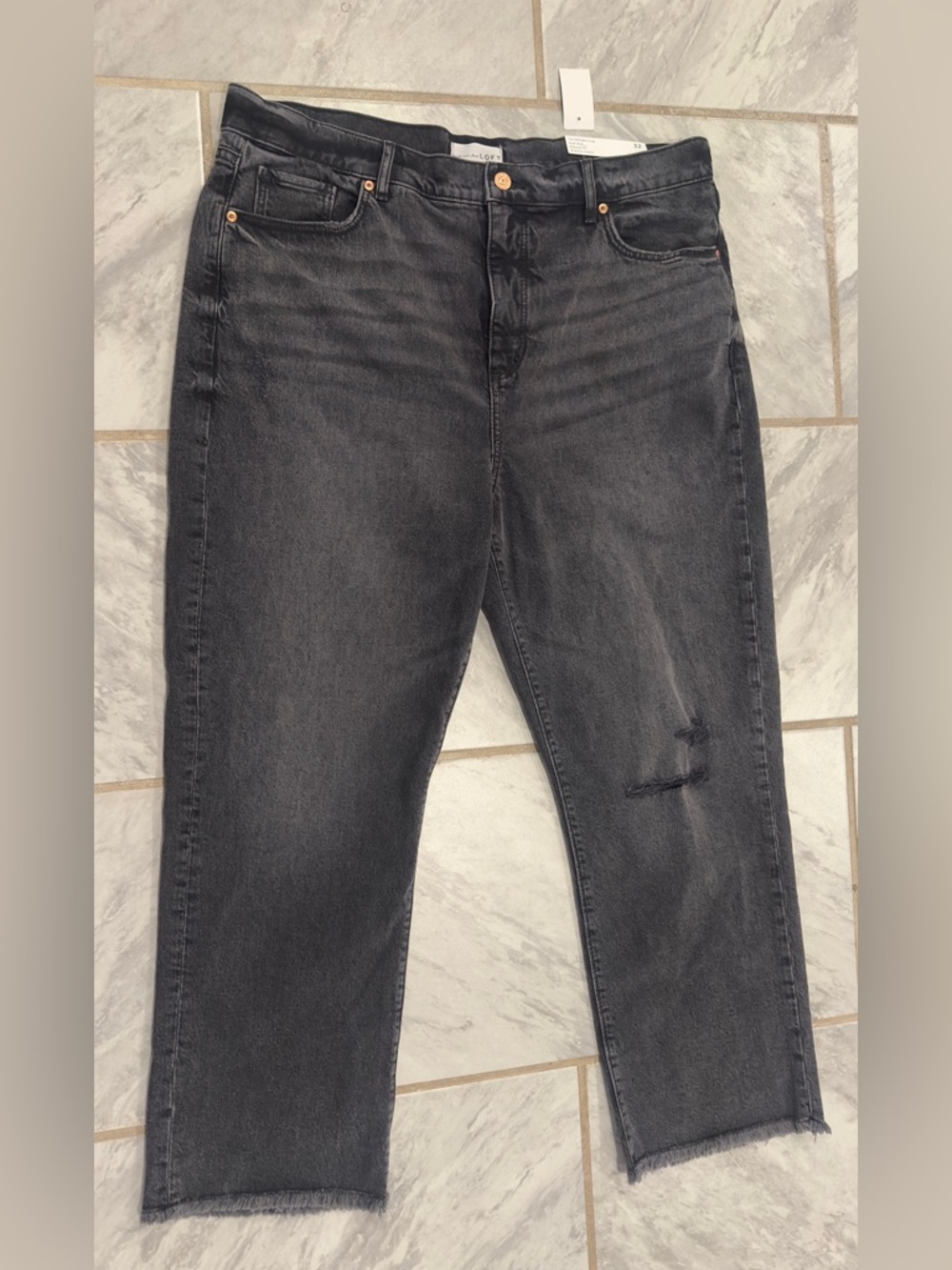 NWT Loft Womens The Straight Crop High Rise Jeans Size 14 (32W) Light Distressed